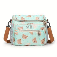 Beige Bear Print Diaper Bag - Spacious Crossbody Parent Bag