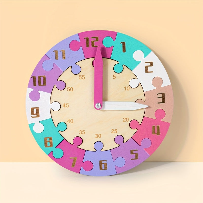 Wooden Clock Puzzle Toy for Time Learning and Cognitive Development