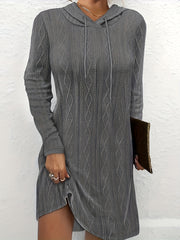  Jacquard Long Sleeve Hooded Mini Dress