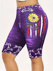  Floral & Skull Print Denim Shorts, Medium Stretch Skinny Fit