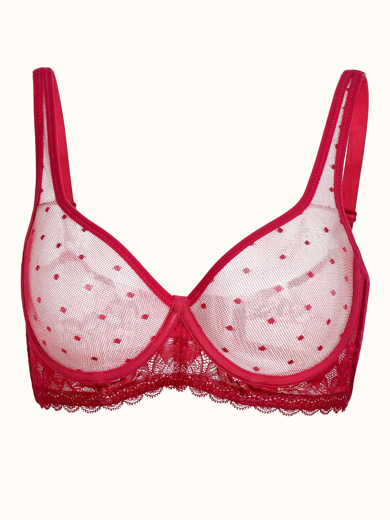 Polka Dot Mesh Unlined Push Up Bra Sheer Lingerie