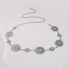 Bohemian Turquoise Waist Chain Western Flower Tassel Belly Chain Dress Accessory