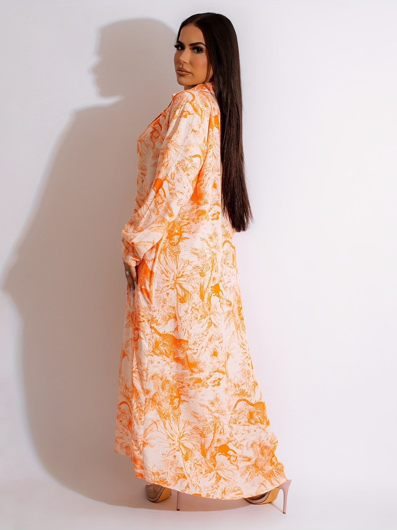  Leopard Print Deep V Neck Maxi Dress
