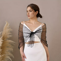 Short Bridal Cape with Pearl Mesh Overlay for Bridesmaids