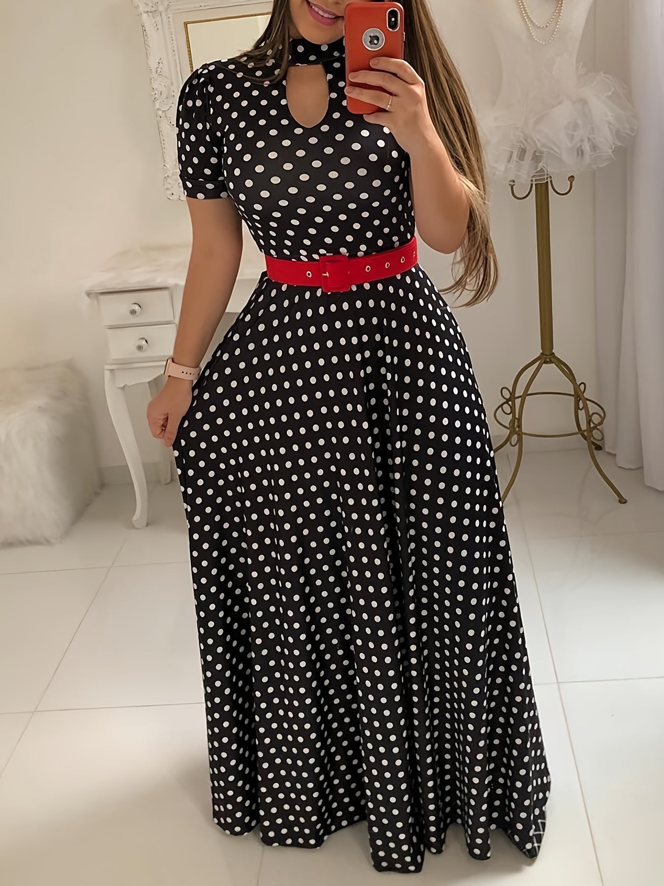 Polka Dot Short Sleeve Maxi Dress Women's Plus Size