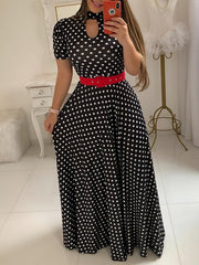 Polka Dot Short Sleeve Maxi Dress Women's Plus Size