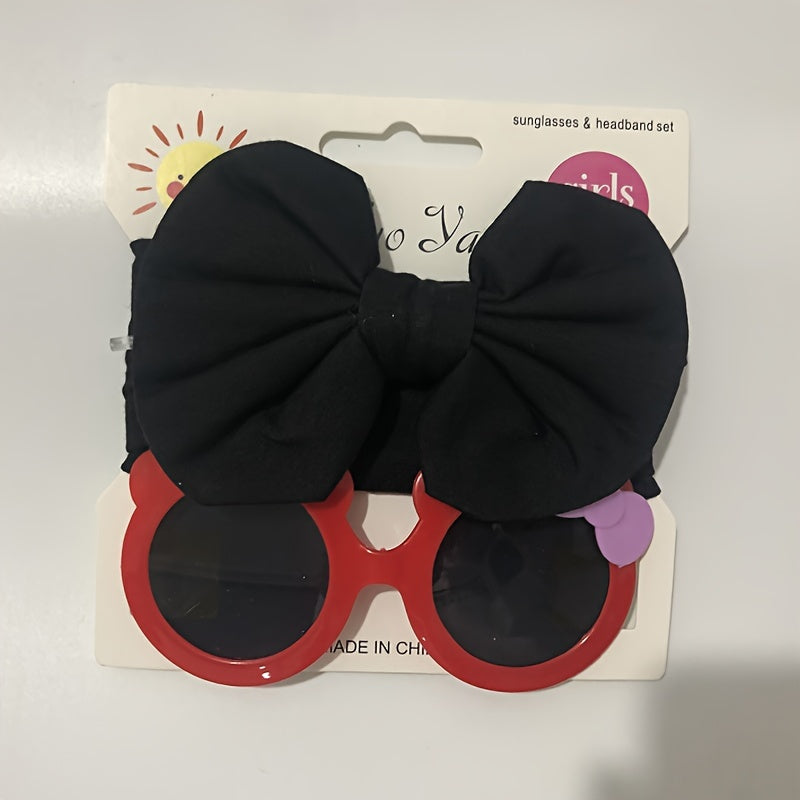 Girl's Cartoon Bow Hairpin And Sunglasses Set
