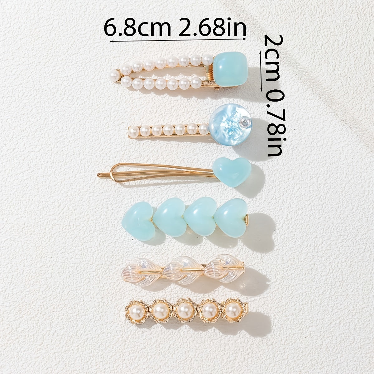 6pcs Love Heart Faux Pearl Acrylic Hair Clip Vintage Hair Accessories