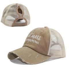 Hot Mess Embroidered Baseball Cap Washed Hole Ponytail Cap