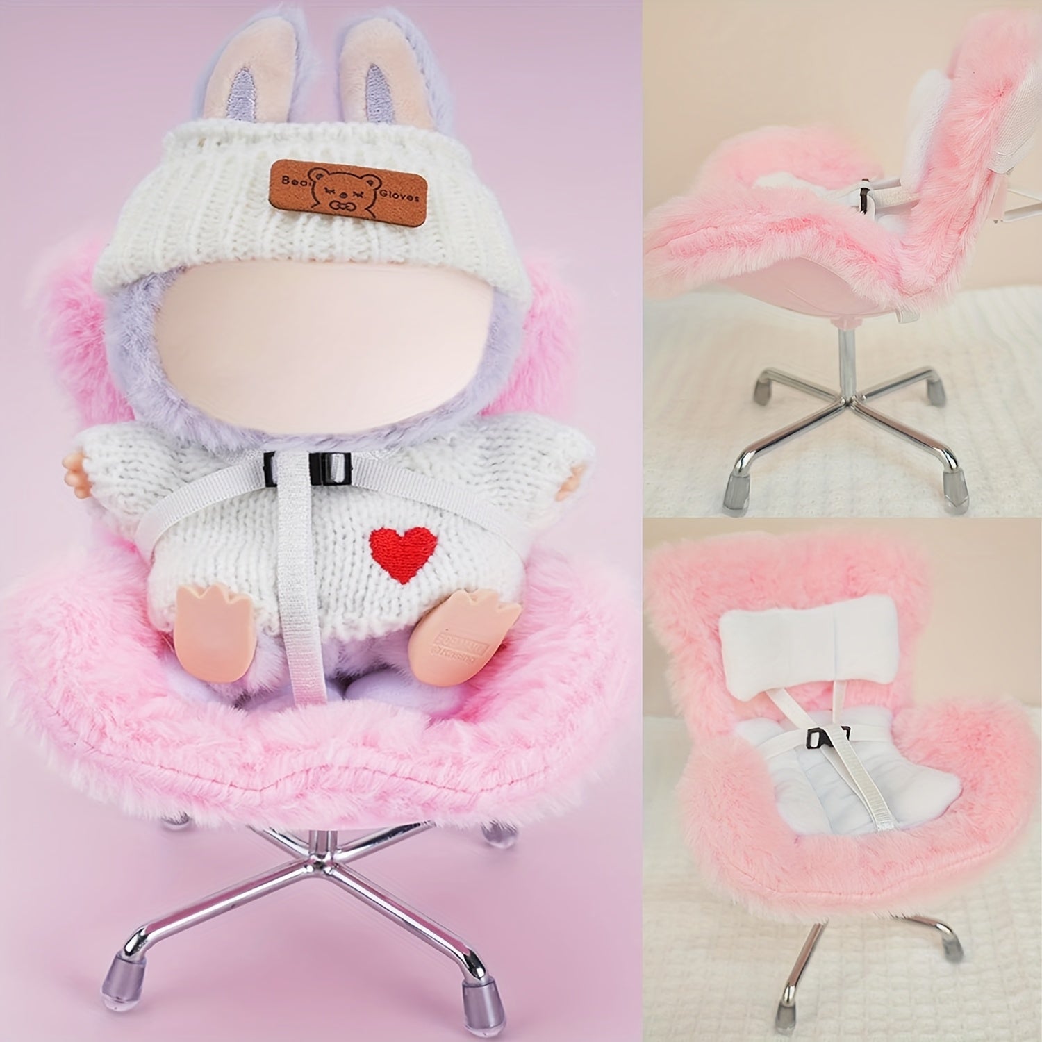 Doll Car Seat & Air Vent Mount Plush Leg Pastel Pink Yellow Purple Car Decor