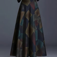 Women's Plus Distressed Geometric Print High Rise Maxi Skirt