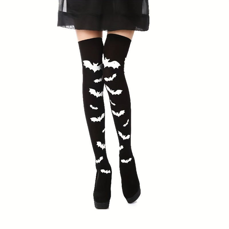 Bat Print Thigh High Socks Halloween Party Over The Knee Socks Women's Stockings