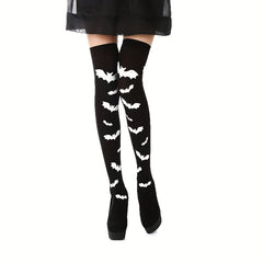 Bat Print Thigh High Socks Halloween Party Over The Knee Socks Women's Stockings