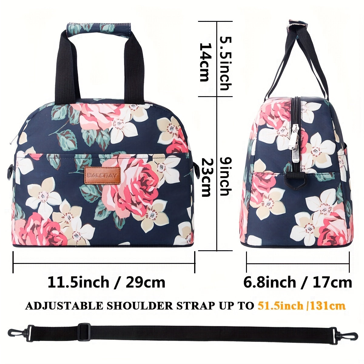 Insulated Flower Print Bag with Adjustable Shoulder Strap