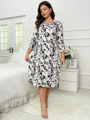 Nightdress Women's Plus Daisy Print Three Quarter Sleeve