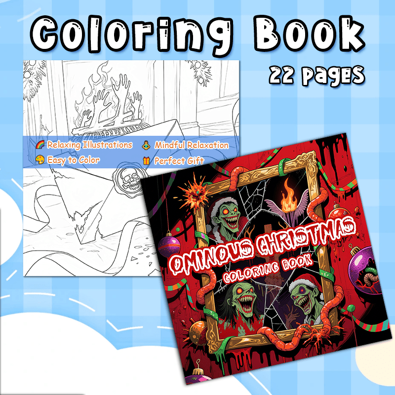 Gothic Horror Christmas Coloring Book - Dark Red Adult Activity Book