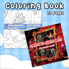 Gothic Horror Christmas Coloring Book - Dark Red Adult Activity Book