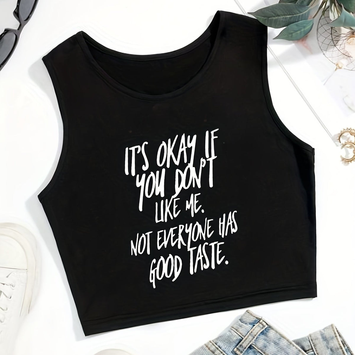 Letter Print Crop Tank Top Sexy Summer Sleeveless Casual Top