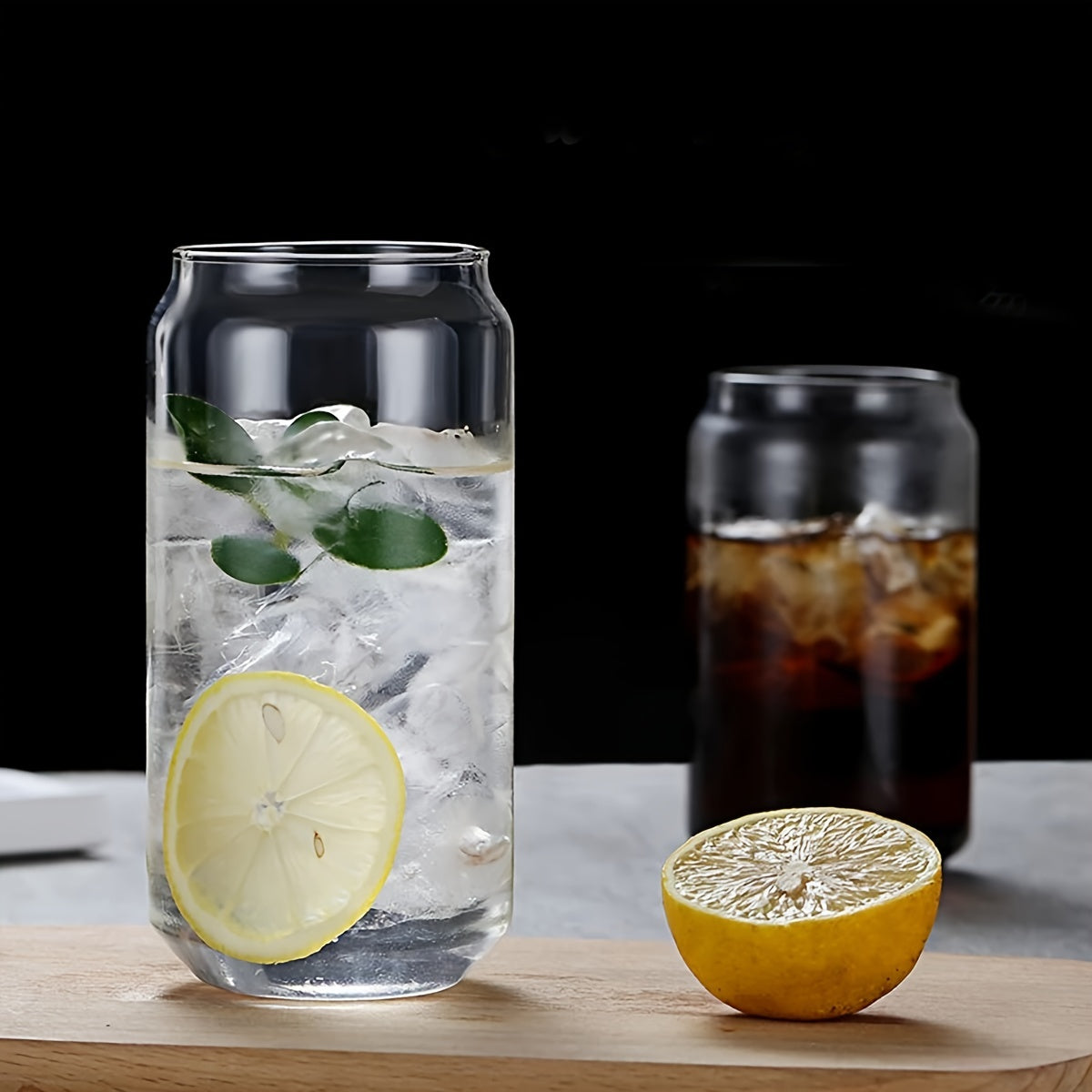 2pcs Can Glass Cups Bamboo Lids 500ml Thick Drinking Glasses Set