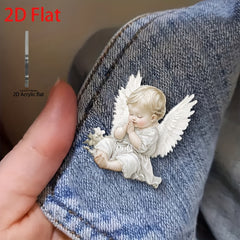 2D Acrylic Angel Brooch with Floral Accents Mixed Colors Pin