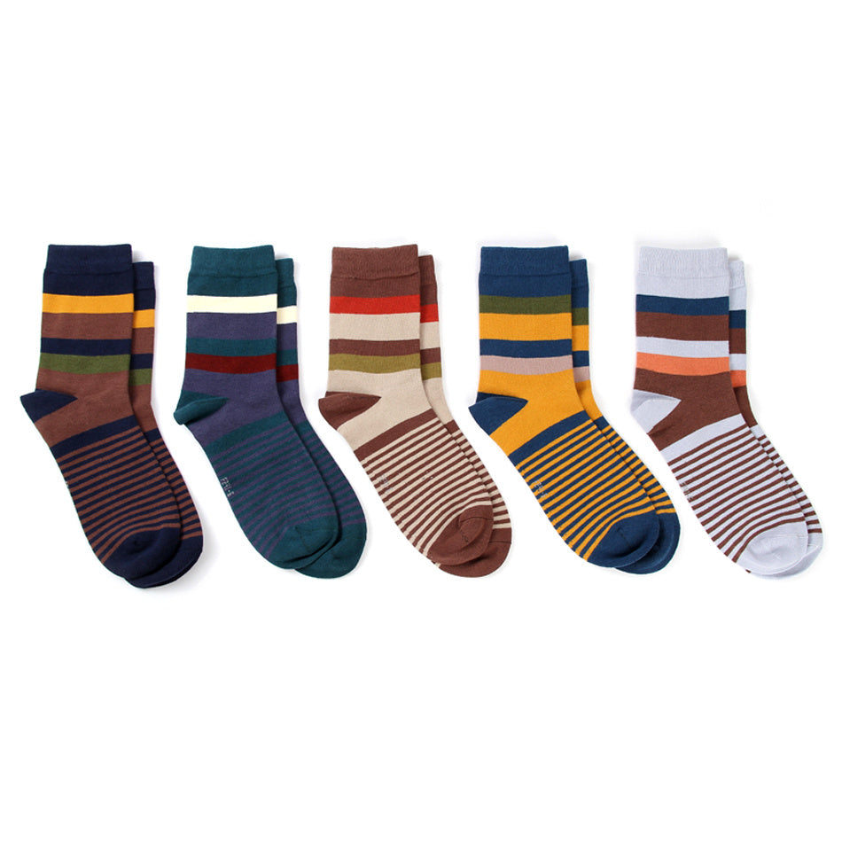 5 Pairs Women's Striped Crew Socks - Mixed Colours