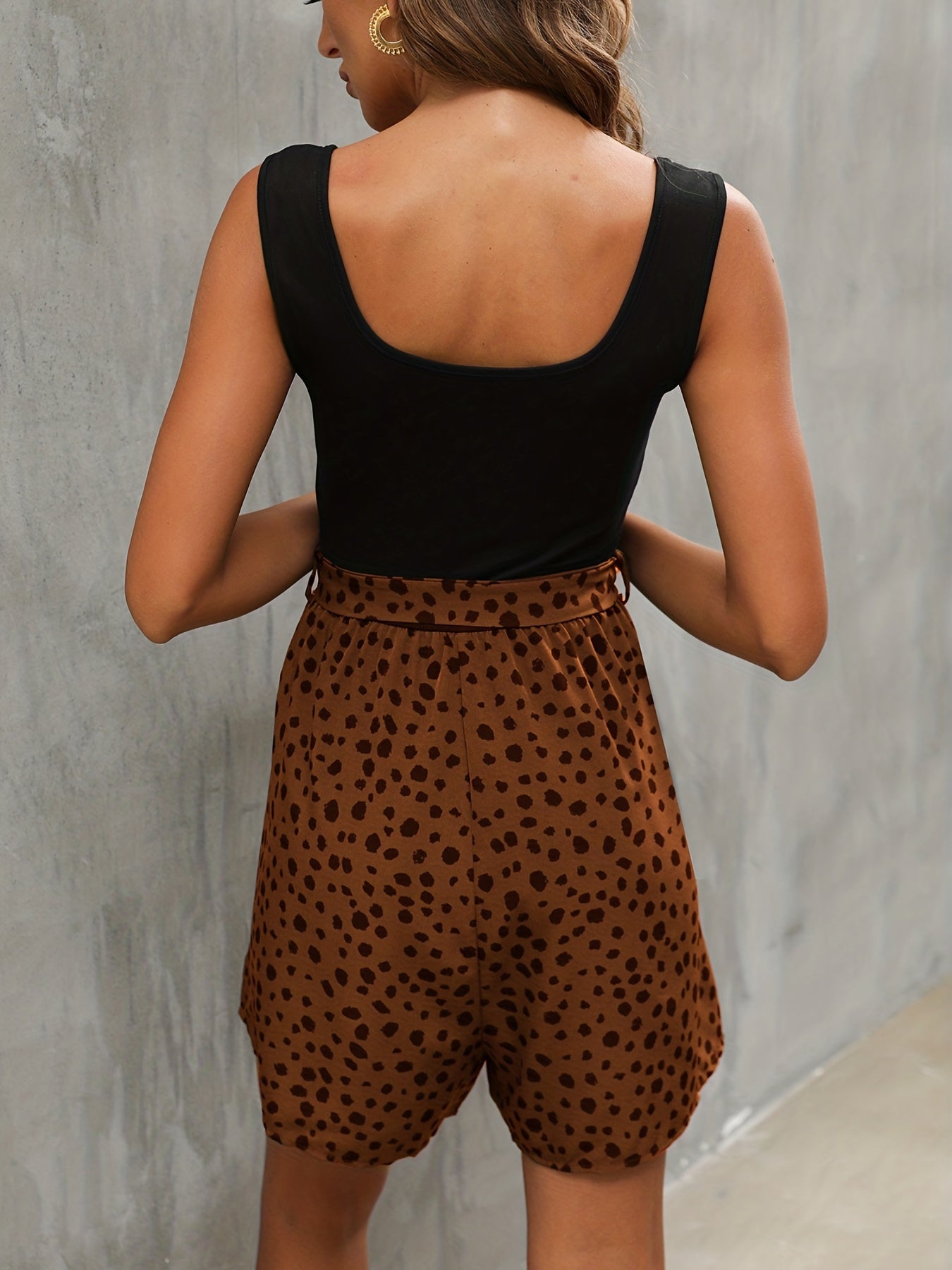Leopard Print Splicing Rompers Women's Clothing