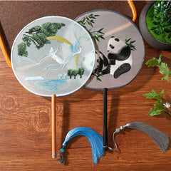 Embroidery Round Fan Retro Handheld Fan Chinese Style Prints Fan