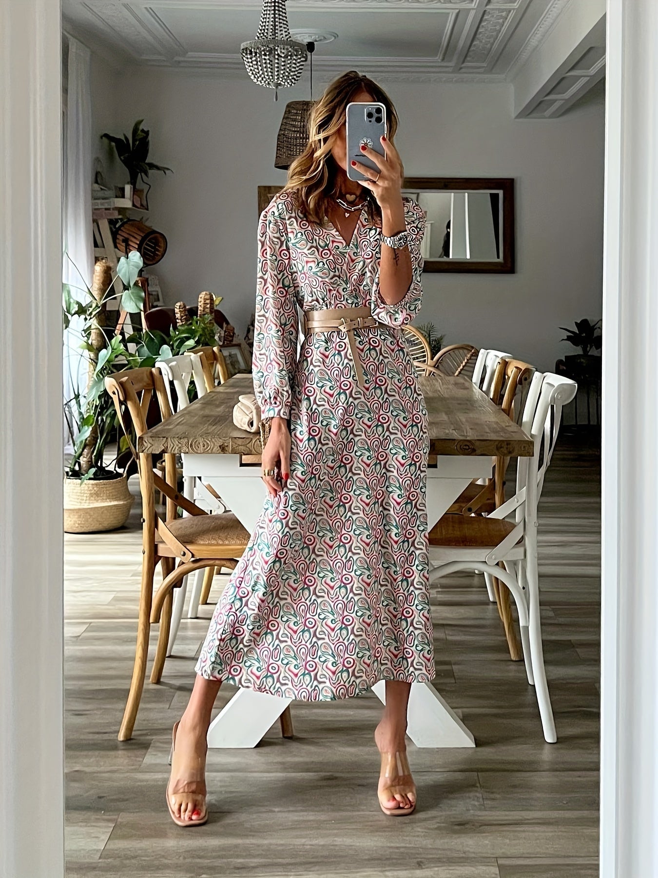  Boho Dress Lantern Sleeve Maxi Dress