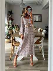  Boho Dress Lantern Sleeve Maxi Dress