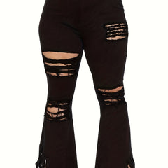  Casual Ripped High Rise Flared Leg Jeans