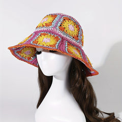 Boho Crochet Bucket Hat With Brim Hollow Out Straw Sun Hat