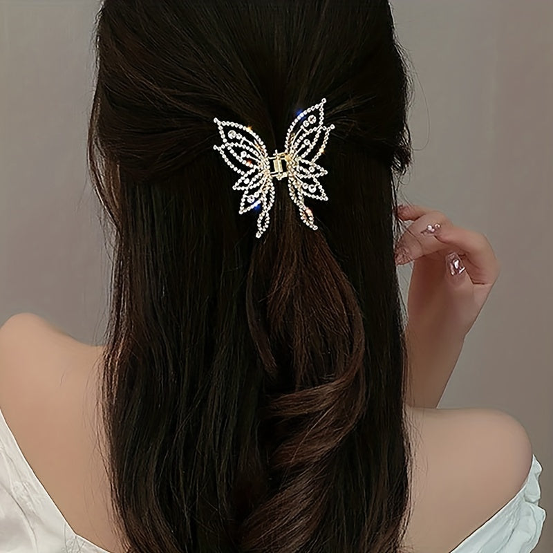 Golden Rhinestone Butterfly Hair Claw Clip Strong Hold Grip Hair Jaw Clip