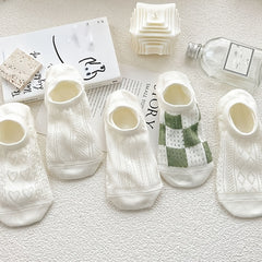 Floral Bunny Print Socks Hollow Out Ankle Stockings Women's Hosiery