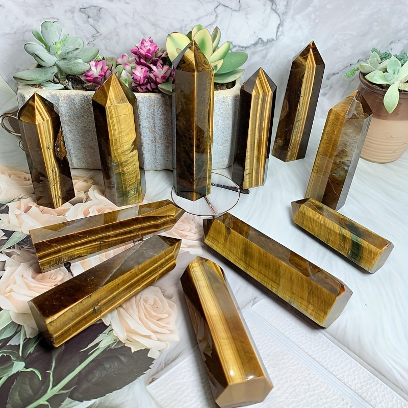 Yellow Tiger Eye Crystal Tower 6 inch Natural Healing Point Obelisk