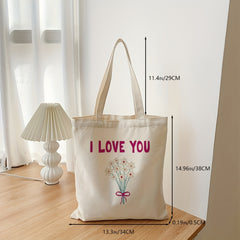 Pink Letter Flower Pattern Canvas Bag Lightweight Shopper Bag