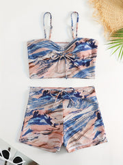 Bow Tie Bikini Set Spaghetti Straps High Waist Boxer Shorts 2 Pieces
