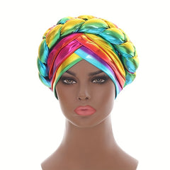 Colorful Hot Stamping Turbans Three Layer Bright Head Wraps Twist Braid Bonnet