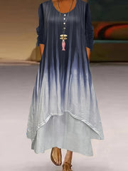  Colorblock Ombre Print Maxi Dress With Pockets