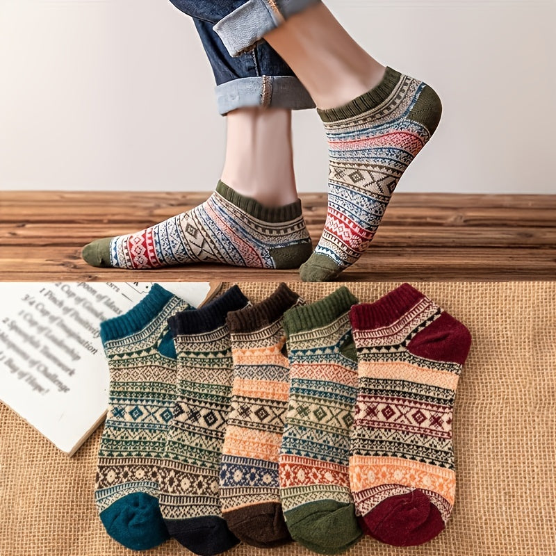 5 Pairs Geometric Pattern Low Cut Ankle Socks Women's Stockings