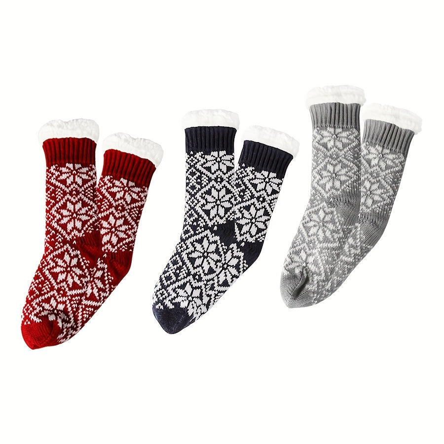 Snowflake Print Plush Socks Mid Tube Women's Stockings