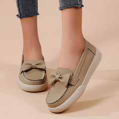 Women's Bowknot Flat Loafers Round Toe Faux Leather Slip On Flats