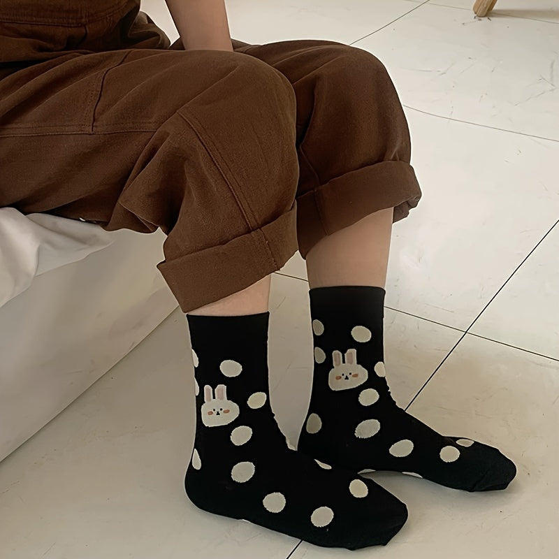 4 Pairs Bunny Print Socks Cute & Comfy Women's Stockings & Hosiery