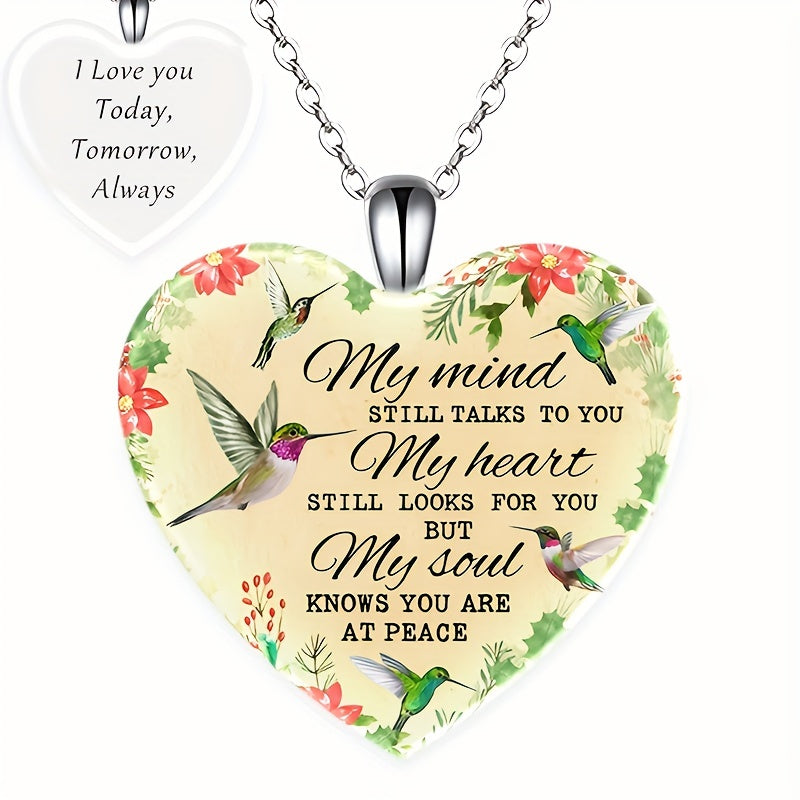 Love Heart Pendant Necklace With Bird Pattern Holiday Party Jewelry