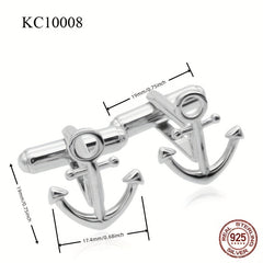 925 Sterling Silver Anchor Cufflinks Men's Suit Accessories