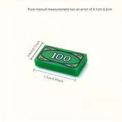 100 Dollar Bill Print 1x2 Interlocking Bricks DIY Money Tile Accessories