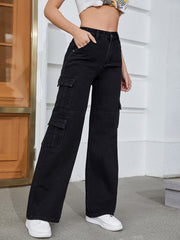 High Waist Straight Jeans Wide Leg Denim Pants
