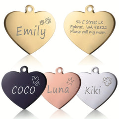 Personalized Dog ID Tag Heart Shape Engraved Stainless Steel Collar Tag