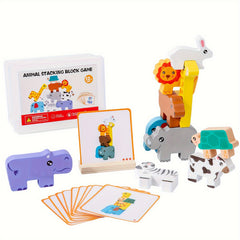 Wooden Animal Sorting & Stacking Blocks Game w/10 Challenge Cards