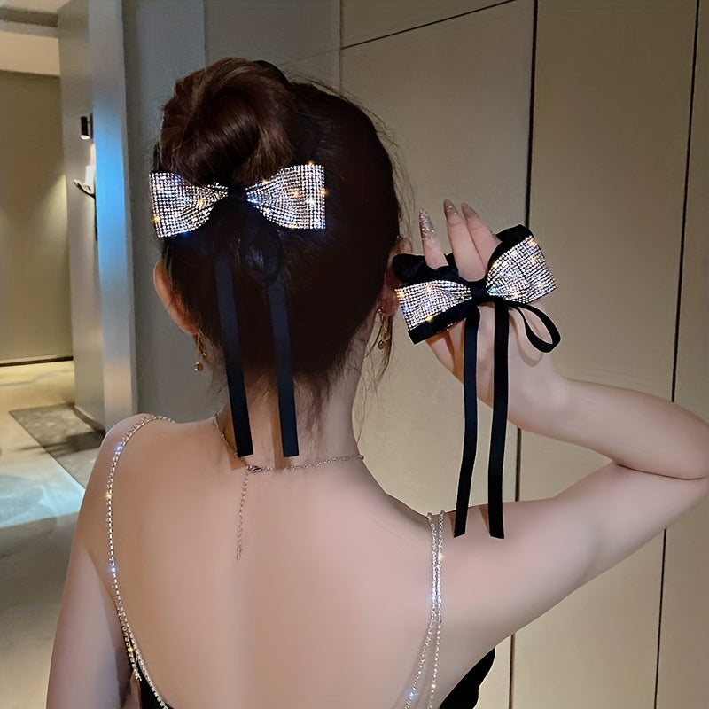 Rhinestone Bowknot Hair Tie Large Scrunchie Hair Band Ponytail Hair Rope