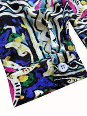  Boho Blouse Women's Plus Scarf Print Long Sleeve Button Up